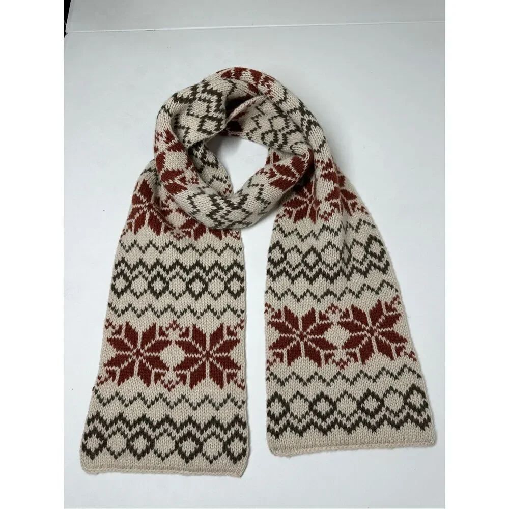 Burton Wool Blend Knit Unisex Scarf Geometric Snowflakes Pattern 8” X 72”